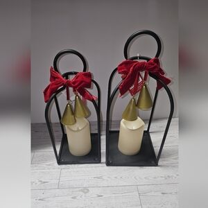 Black Lantern with Ivory LED Candle and Gold Bells - Home Accent